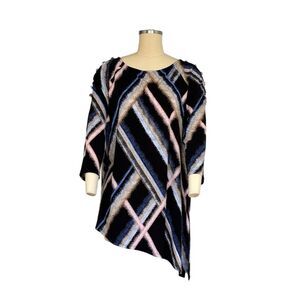 JM Collection Women's XL Geometric Print Tunic Top 3/4 Sleeve Multicolor